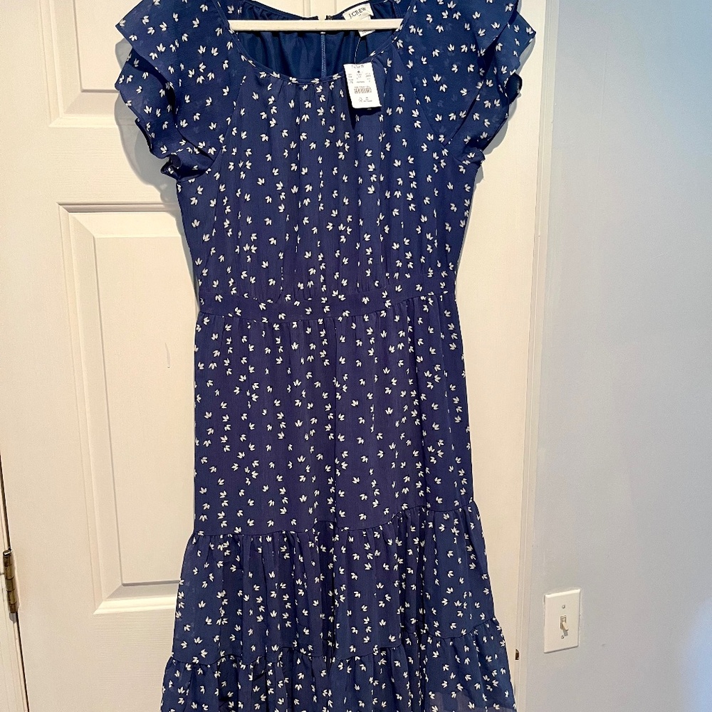 J CREW blue and white floral midi dress SZ 8